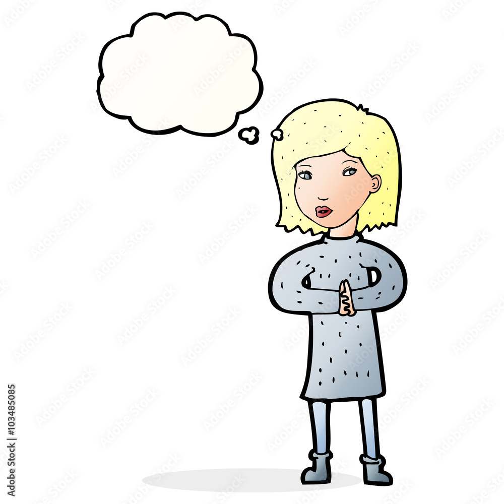 cartoon calm woman with thought bubble cartoon calm woman with thought bubble