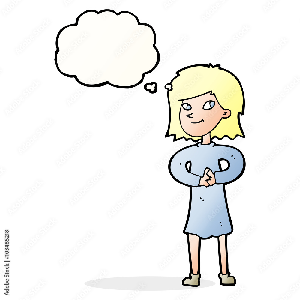 cartoon happy woman with thought bubble cartoon happy woman with thought bubble