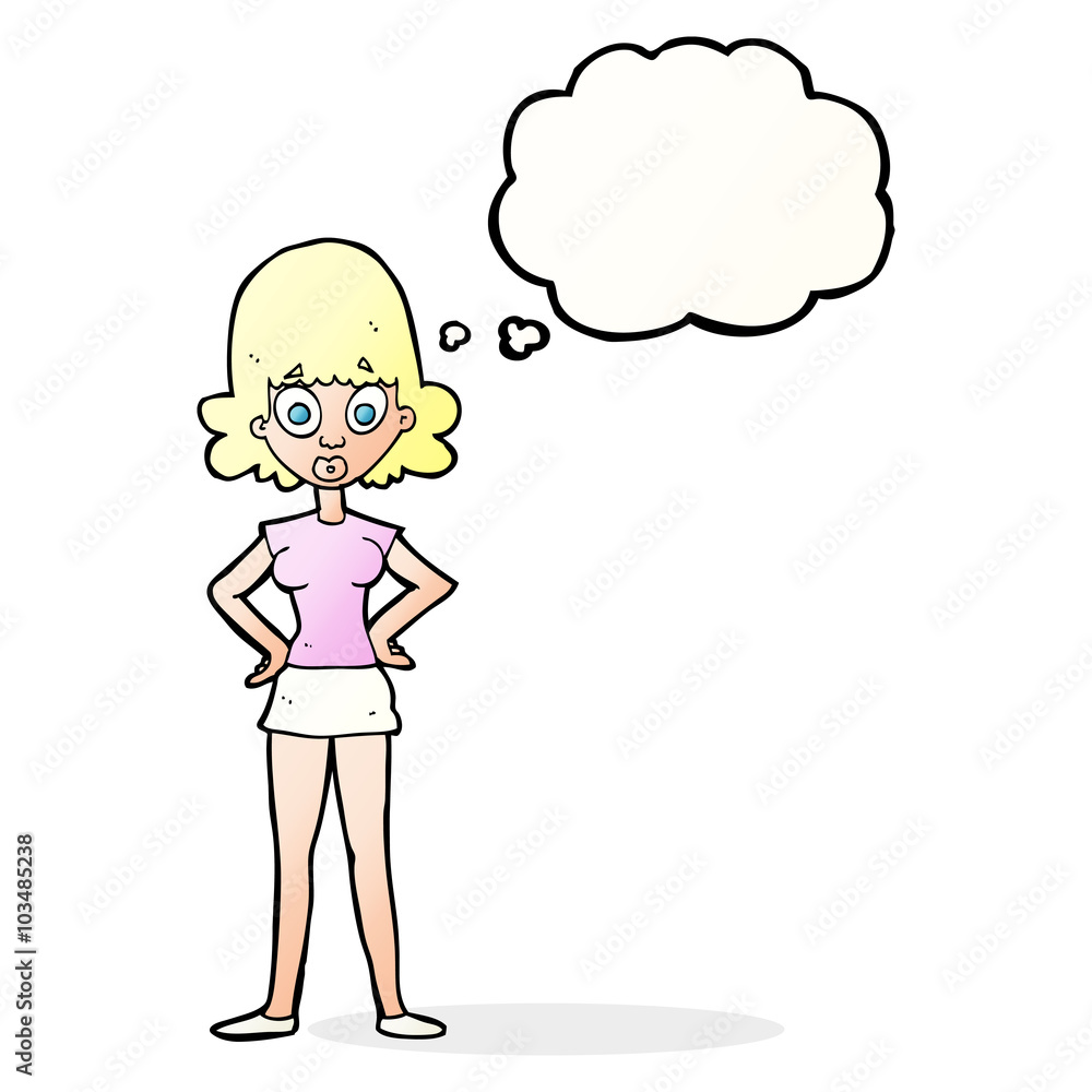 cartoon surprised woman with thought bubble cartoon surprised woman with thought bubble