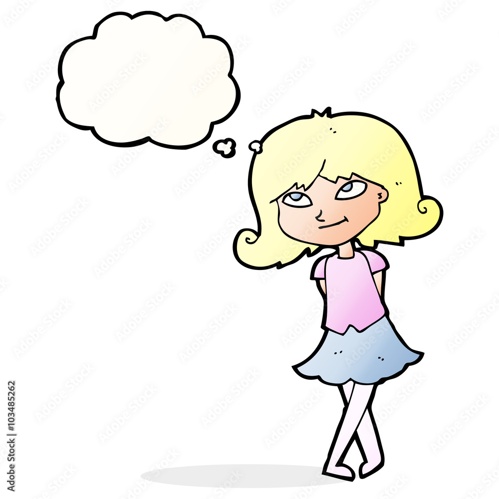 cartoon clever girl with thought bubble cartoon clever girl with thought bubble