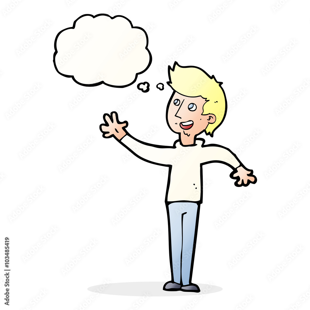 cartoon man waving with thought bubble cartoon man waving with thought bubble