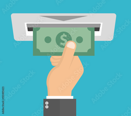 Withdraw money from ATM slot - flat style