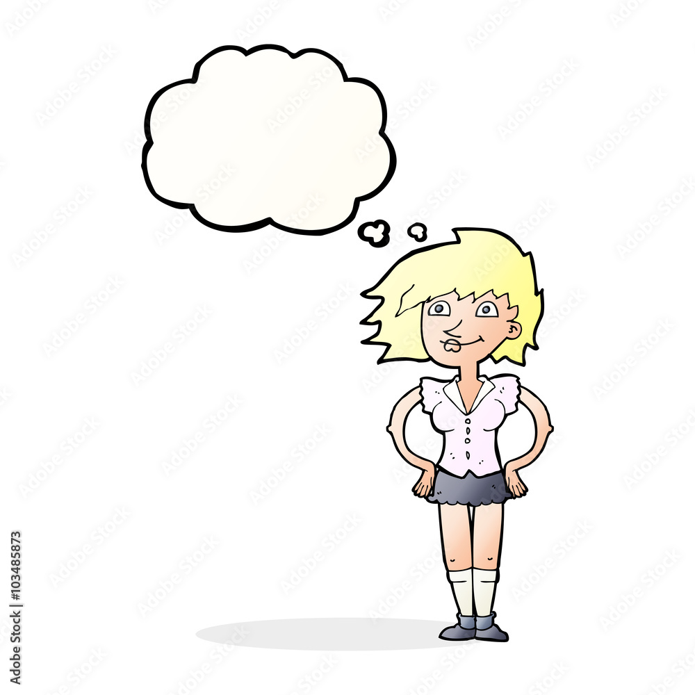 cartoon woman with hands on hips with thought bubble cartoon woman with hands on hips with thought bubble