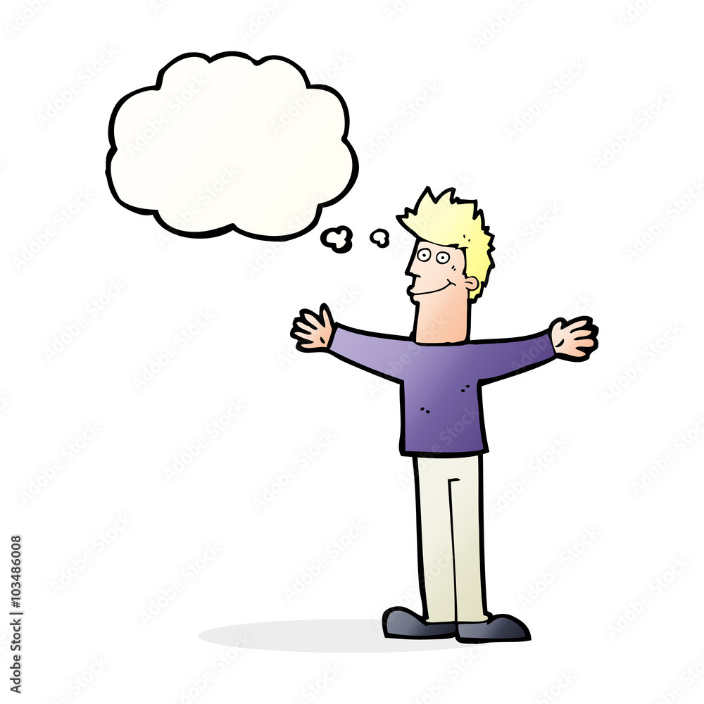 cartoon happy man with thought bubble cartoon happy man with thought bubble