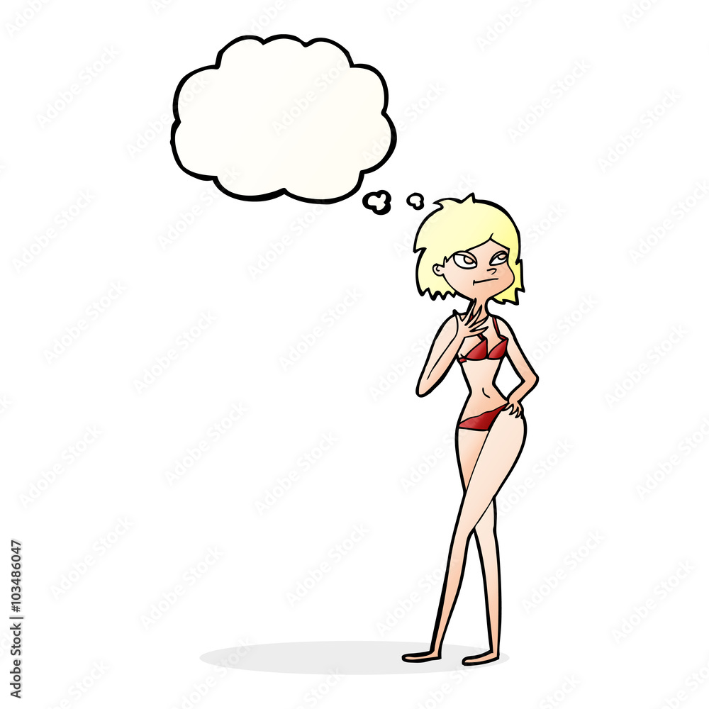 cartoon woman in bikini with thought bubble cartoon woman in bikini with thought bubble