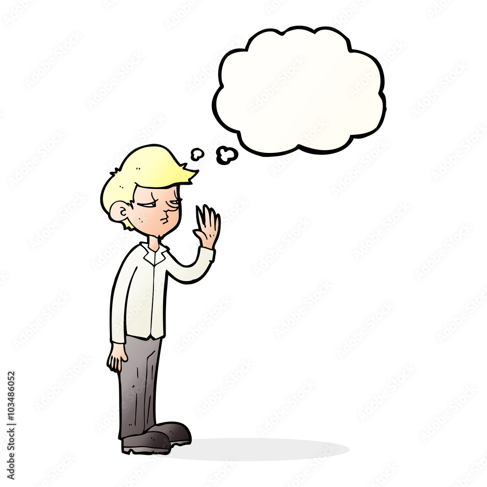 cartoon arrogant boy with thought bubble cartoon arrogant boy with thought bubble
