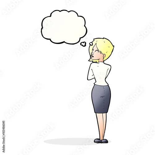 cartoon businesswoman ignoring with thought bubble