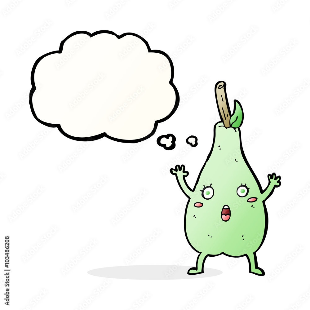 cartoon frightened pear with thought bubble cartoon frightened pear with thought bubble