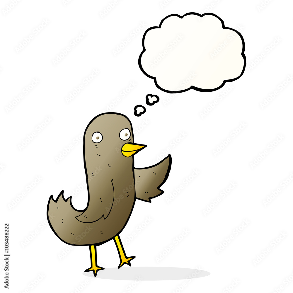 funny cartoon bird with thought bubble funny cartoon bird with thought bubble