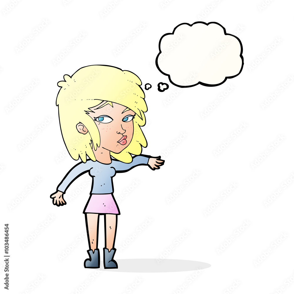 cartoon woman playing it cool with thought bubble cartoon woman playing it cool with thought bubble