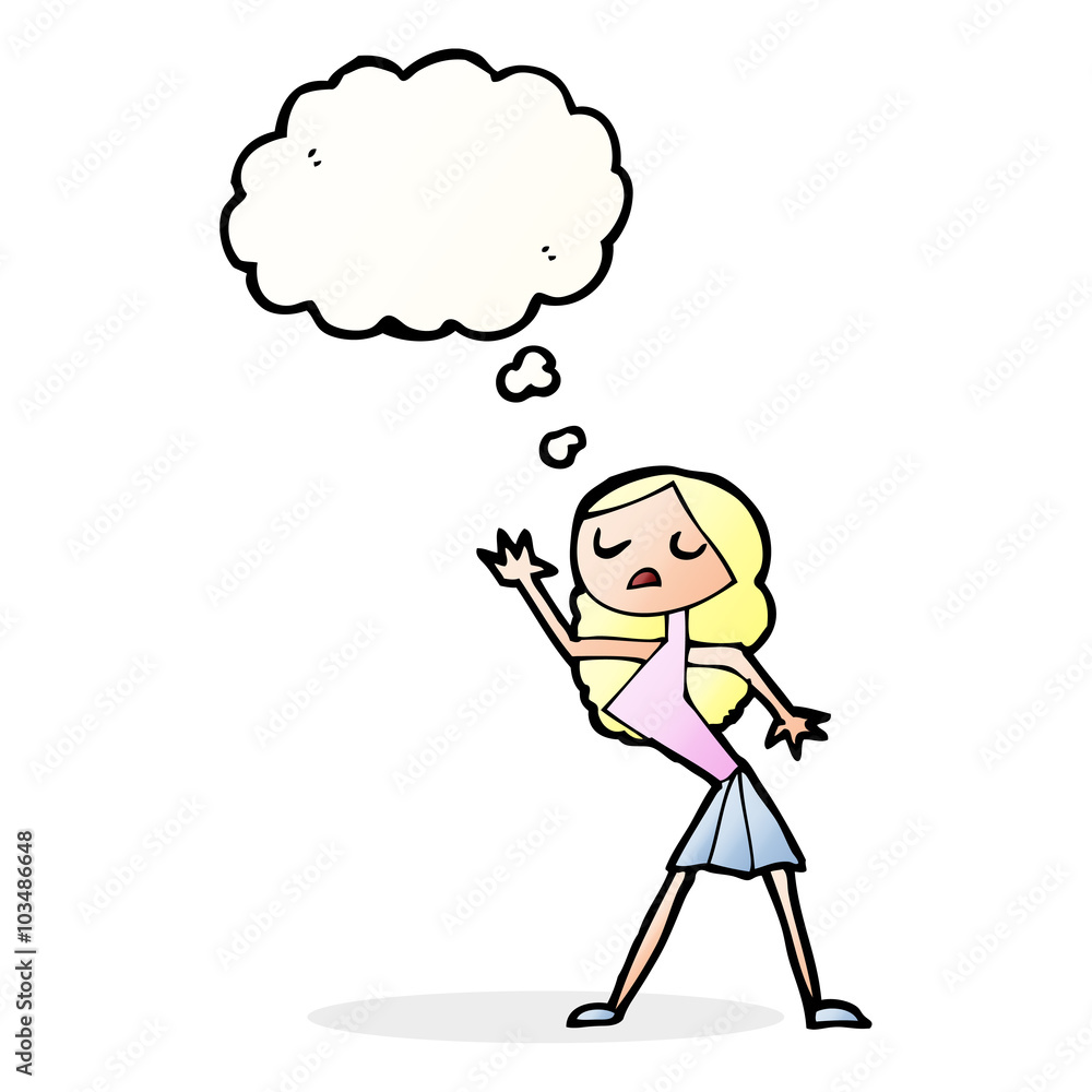 cartoon woman dancing with thought bubble cartoon woman dancing with thought bubble