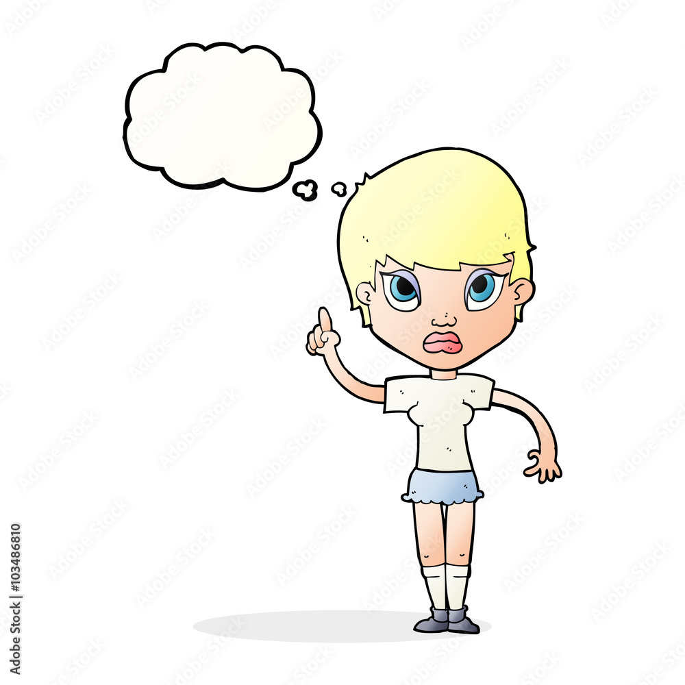 cartoon girl with idea with thought bubble cartoon girl with idea with thought bubble