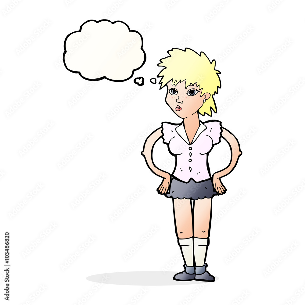 cartoon woman with hands on hips with thought bubble cartoon woman with hands on hips with thought bubble