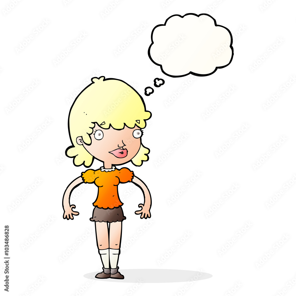 cartoon happy woman with thought bubble cartoon happy woman with thought bubble