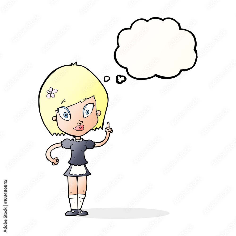 cartoon pretty maid with thought bubble cartoon pretty maid with thought bubble