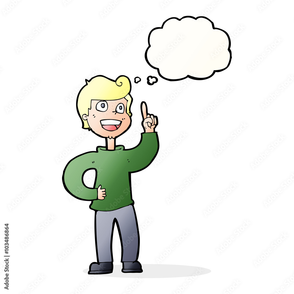 cartoon boy with great idea with thought bubble cartoon boy with great idea with thought bubble