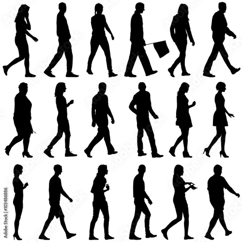 Black silhouettes of beautiful mans and womans on white backgrou