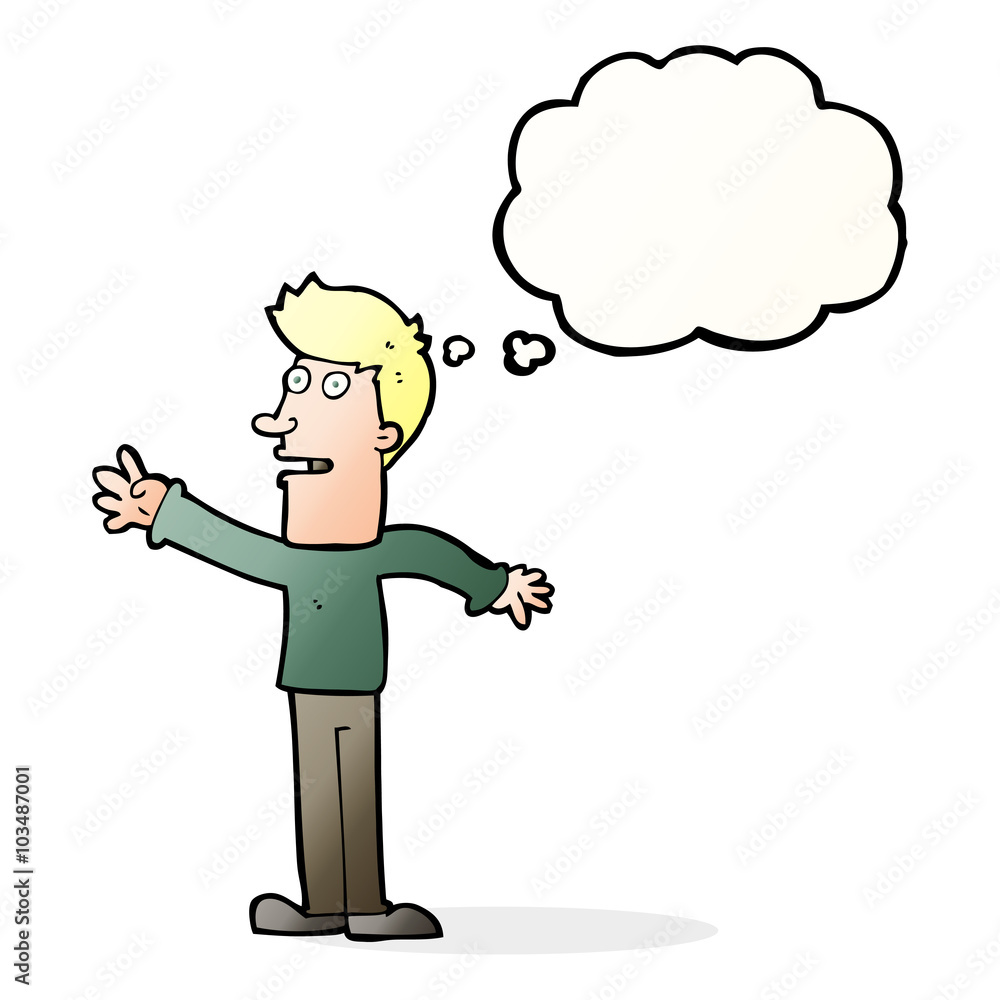 cartoon man reaching with thought bubble cartoon man reaching with thought bubble