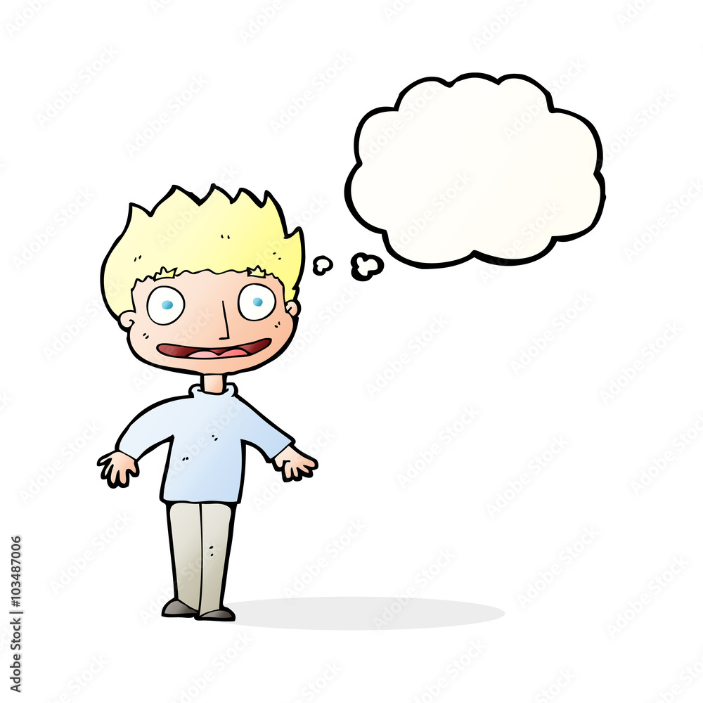 cartoon excited boy with thought bubble cartoon excited boy with thought bubble