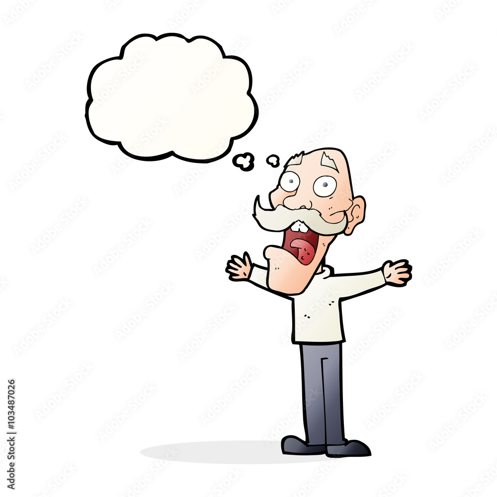 cartoon stressed old man with thought bubble cartoon stressed old man with thought bubble