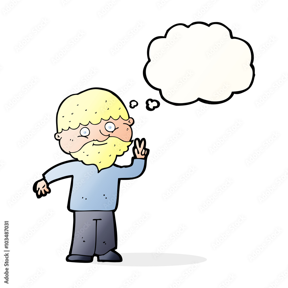 cartoon man giving peace sign with thought bubble cartoon man giving peace sign with thought bubble