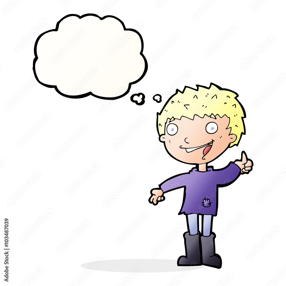cartoon excited boy with thought bubble cartoon excited boy with thought bubble