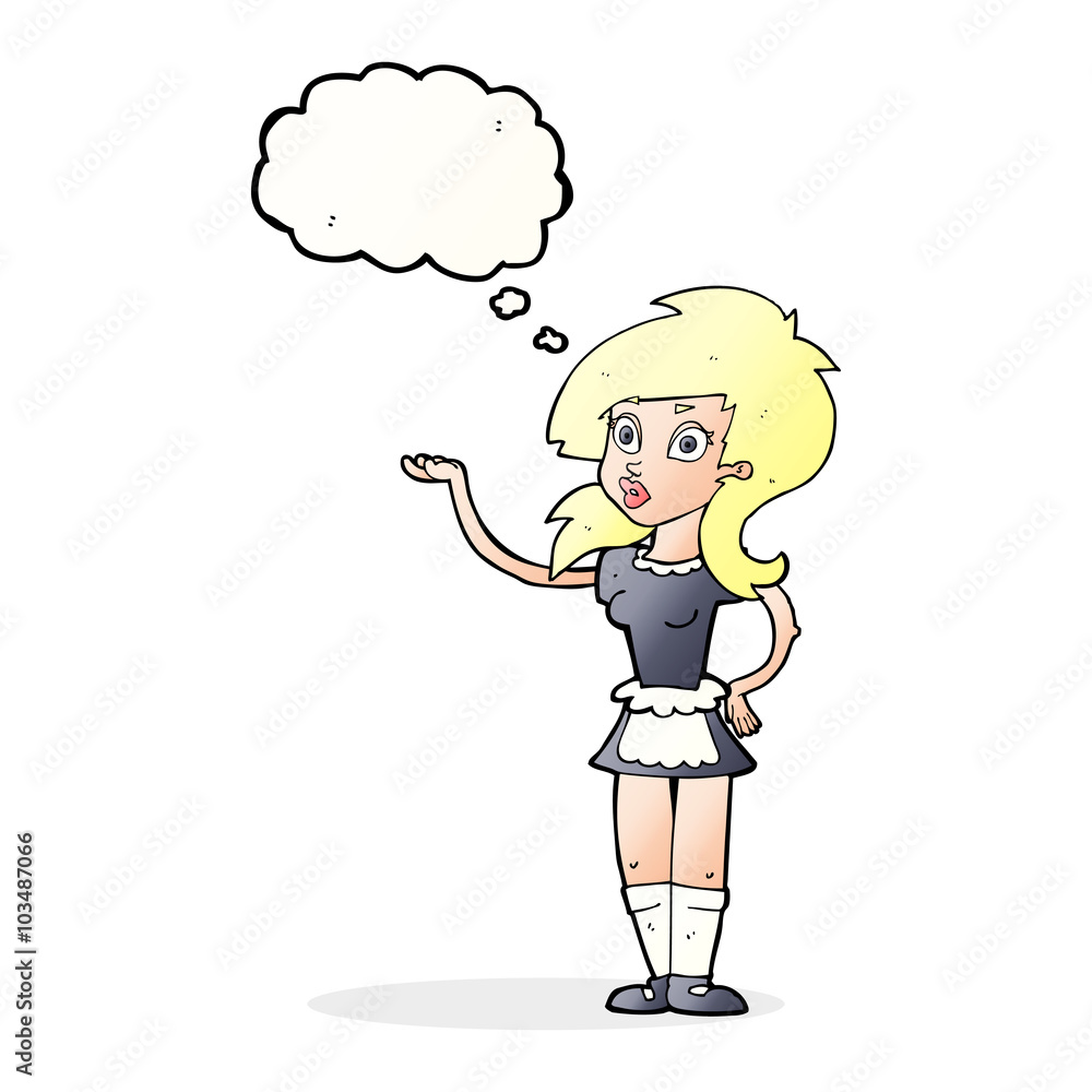 cartoon pretty waitress with thought bubble cartoon pretty waitress with thought bubble