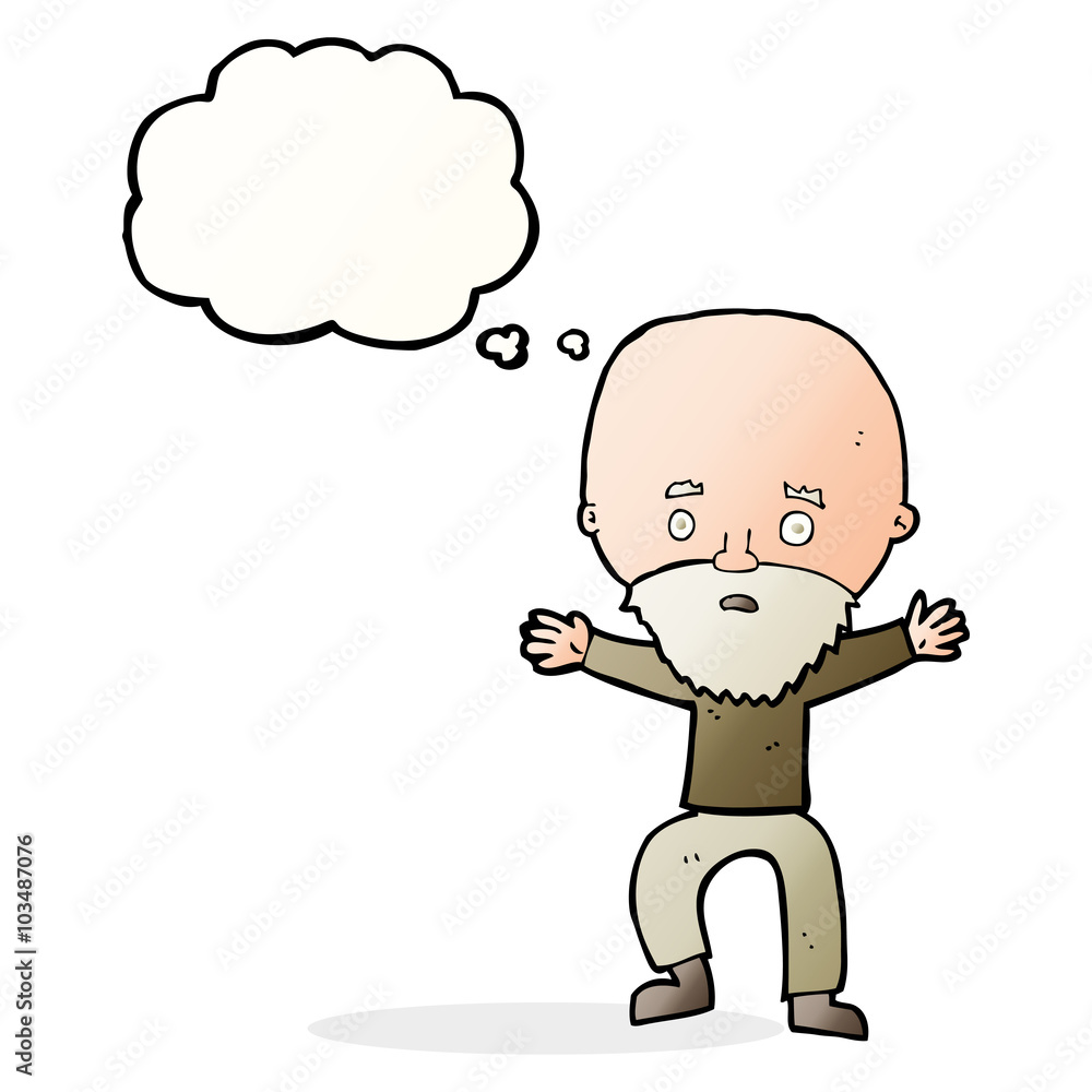 cartoon panicking old man with thought bubble cartoon panicking old man with thought bubble
