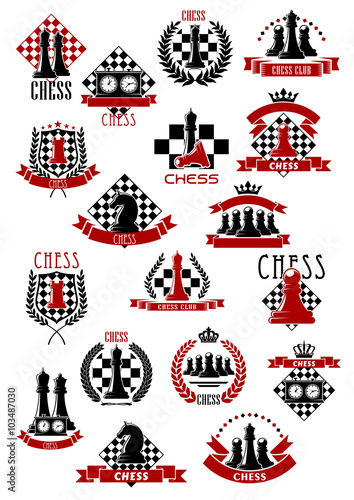 Chess game icons with chessboards and pieces