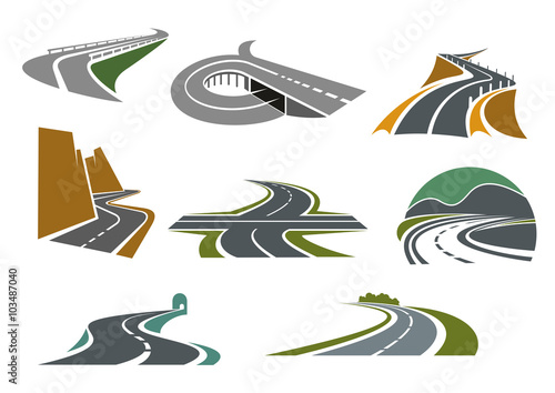 Highway and road icons for transportation design