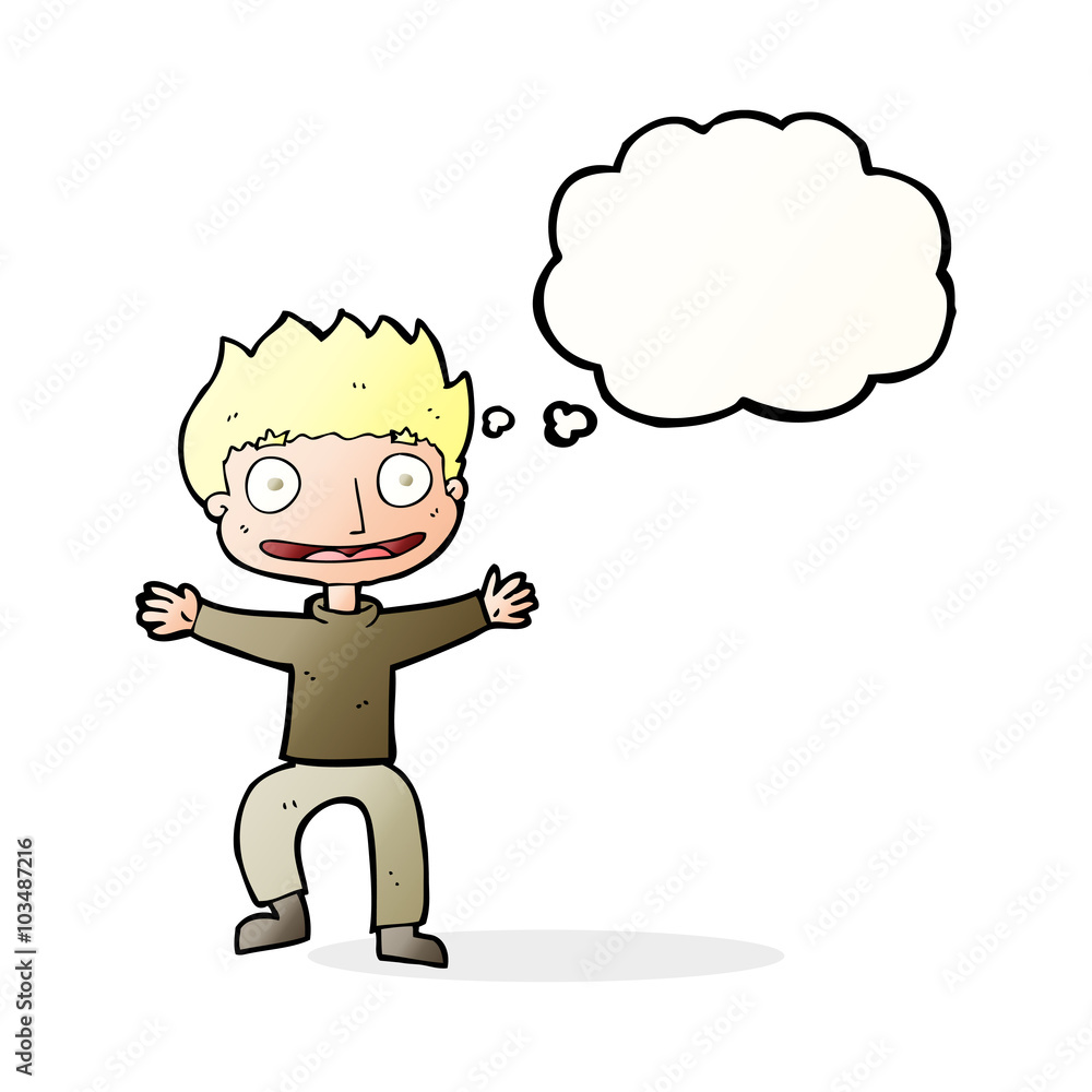 cartoon grinning boy with thought bubble cartoon grinning boy with thought bubble