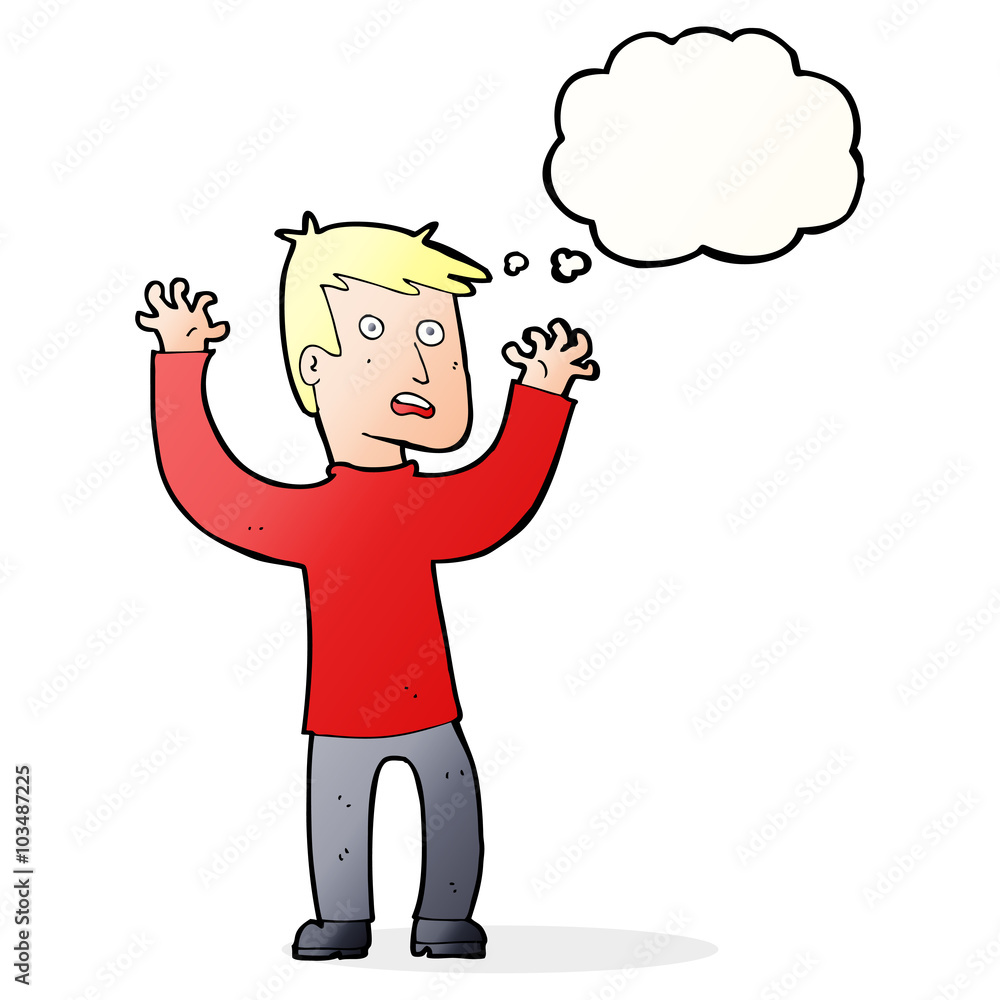 cartoon terrified man with thought bubble cartoon terrified man with thought bubble