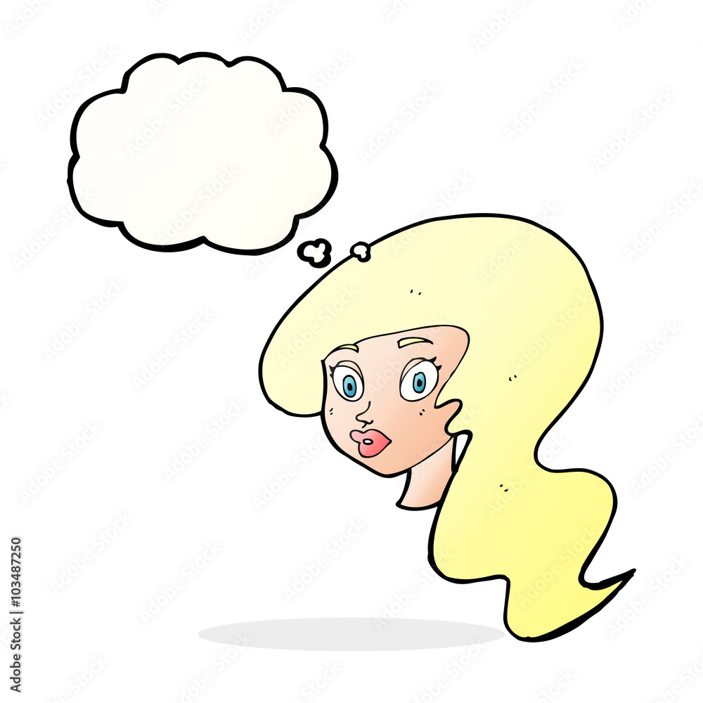 cartoon pretty female face with thought bubble cartoon pretty female face with thought bubble