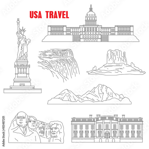 Thin line style USA landmarks