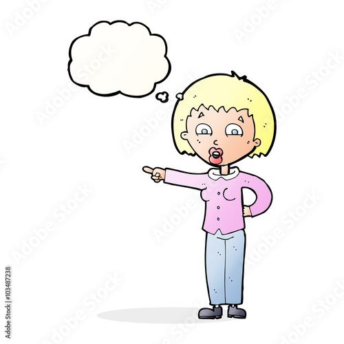 cartoon pointing woman with thought bubble
