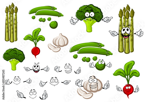 Pea, garlic, broccoli, radish and asparagus