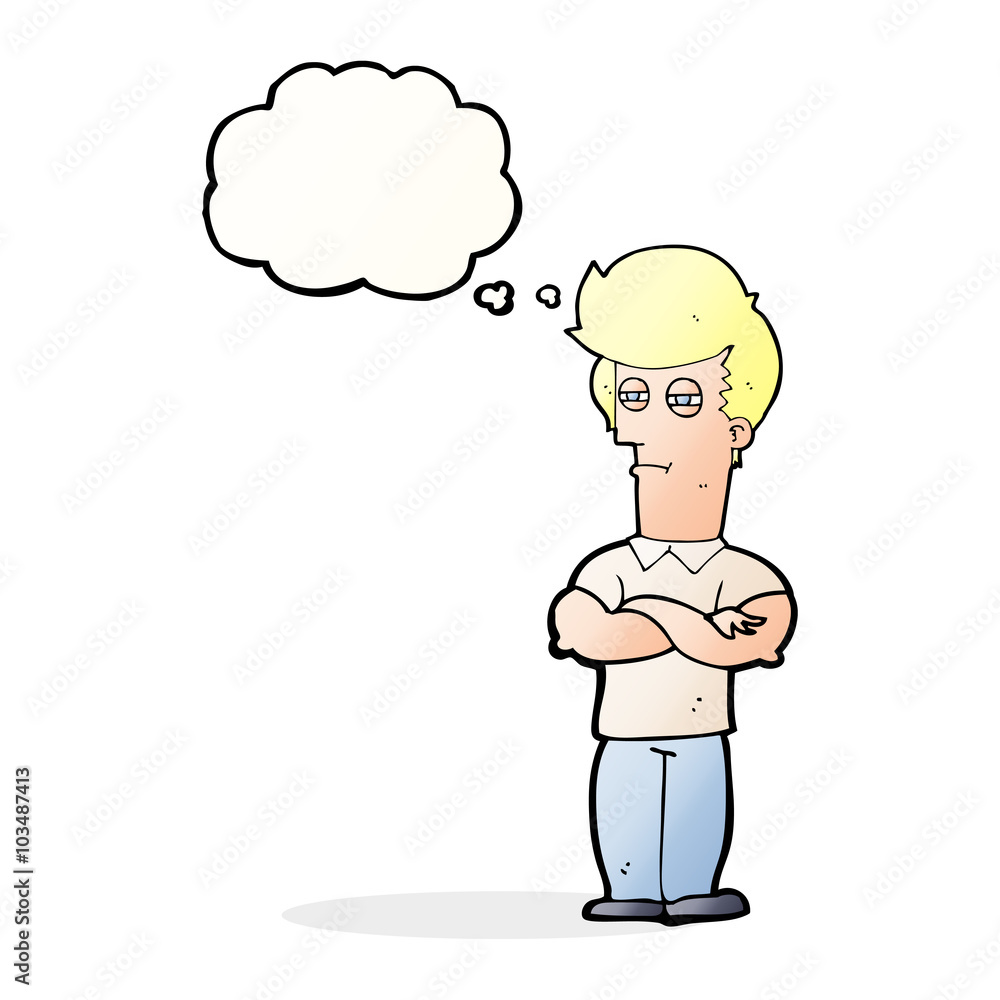 cartoon man with folded arms with thought bubble cartoon man with folded arms with thought bubble
