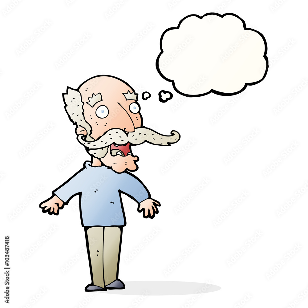 cartoon old man gasping in surprise with thought bubble cartoon old man gasping in surprise with thought bubble