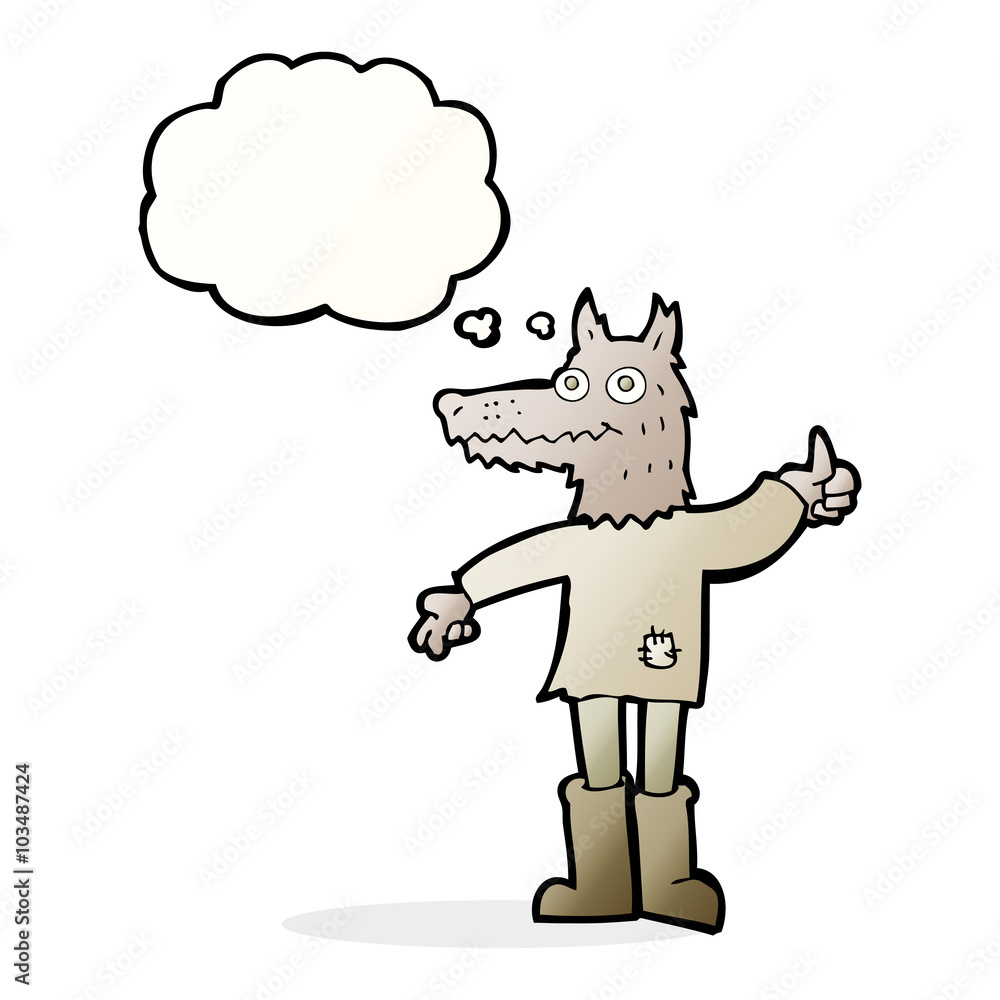 cartoon wolf man with thought bubble cartoon wolf man with thought bubble