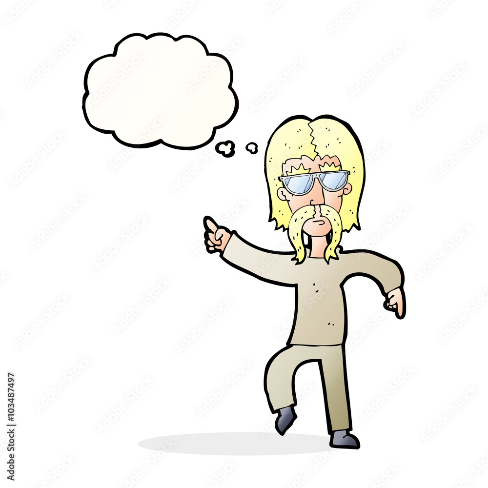 cartoon hippie man wearing glasses with thought bubble cartoon hippie man wearing glasses with thought bubble