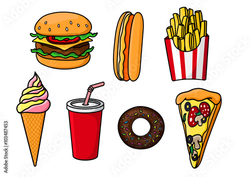 Fast food snacks, drink and desserts