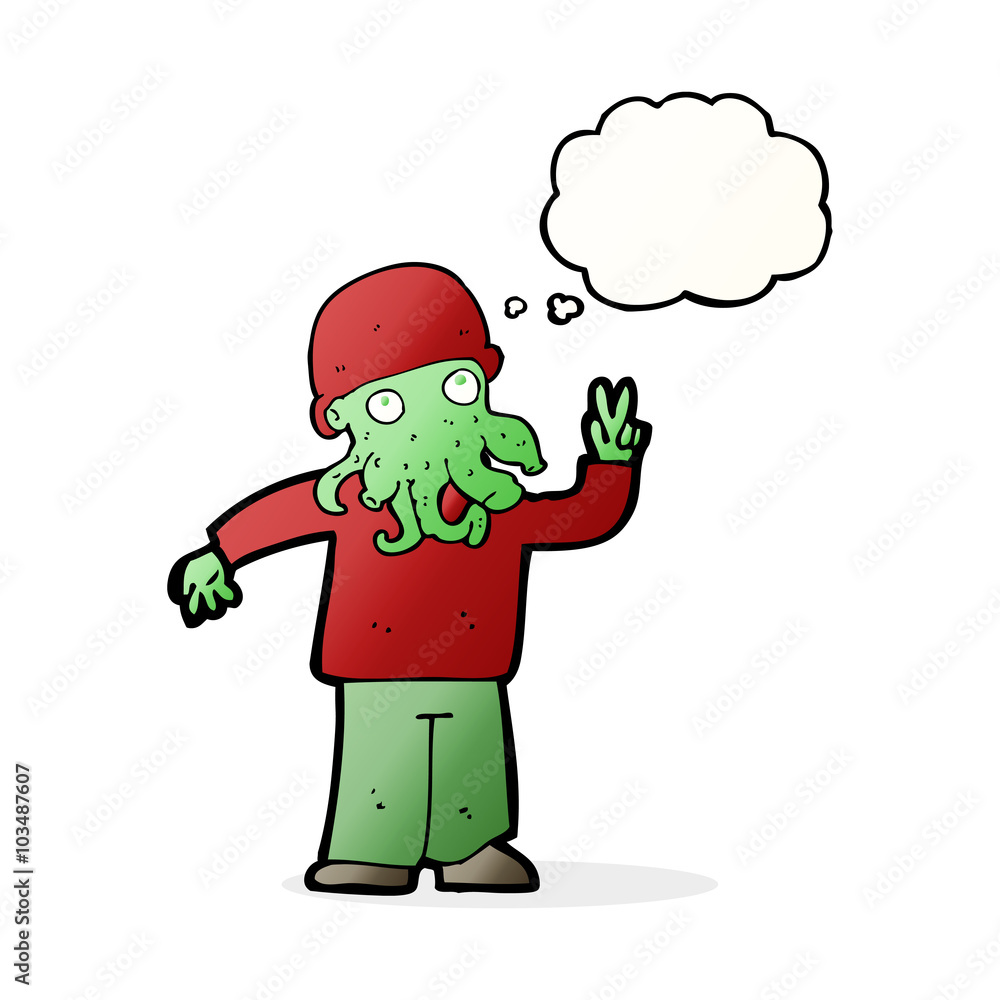cartoon cool alien with thought bubble cartoon cool alien with thought bubble