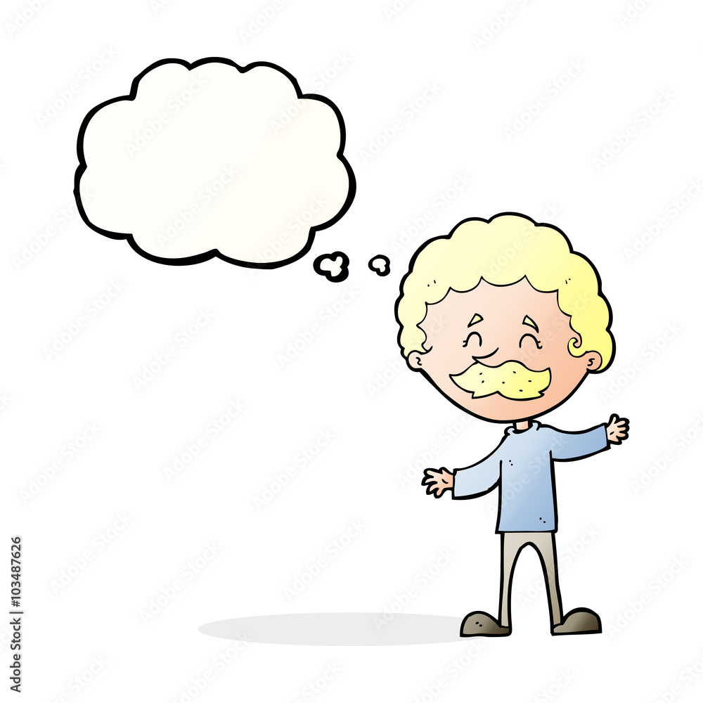 cartoon happy man with mustache with thought bubble cartoon happy man with mustache with thought bubble
