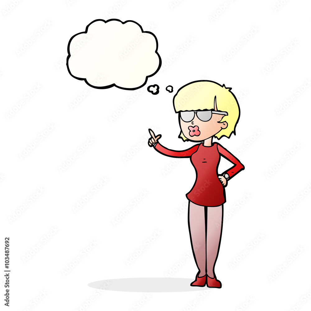 cartoon woman wearing spectacles with thought bubble cartoon woman wearing spectacles with thought bubble