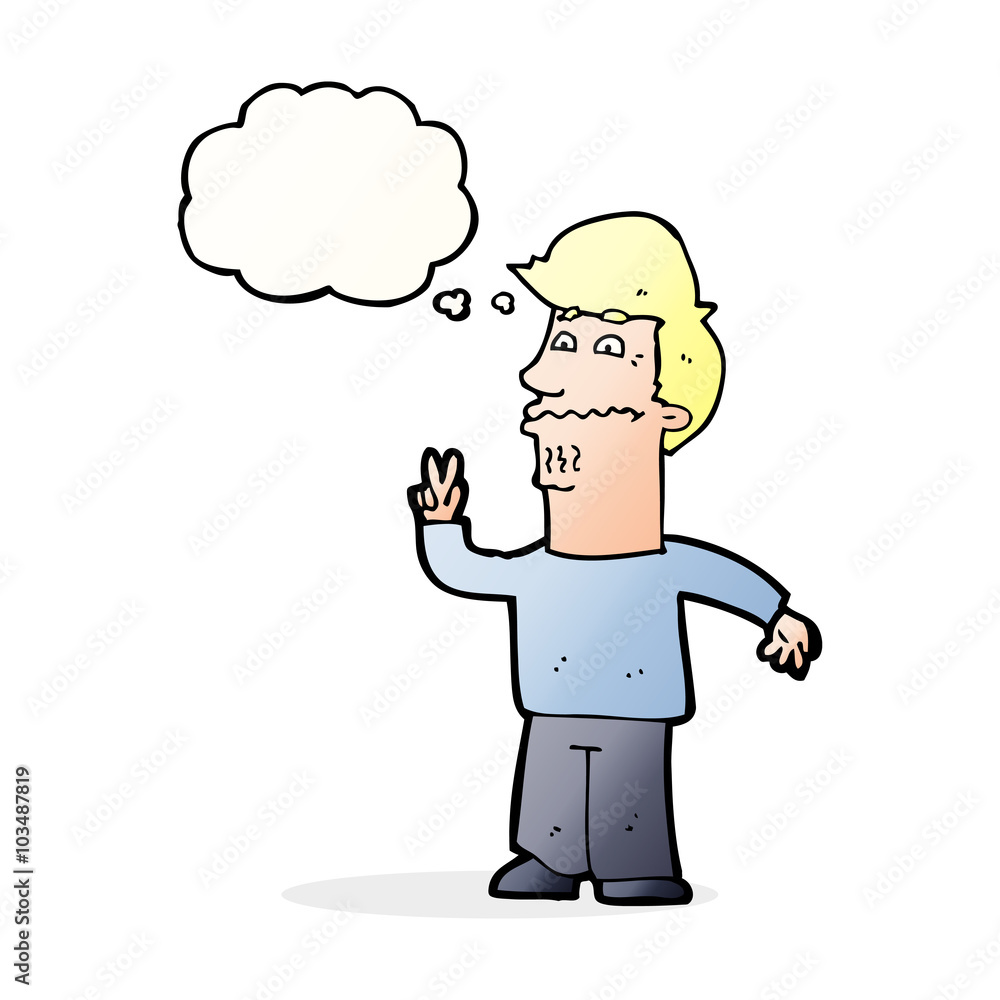 cartoon man giving peace sign with thought bubble cartoon man giving peace sign with thought bubble