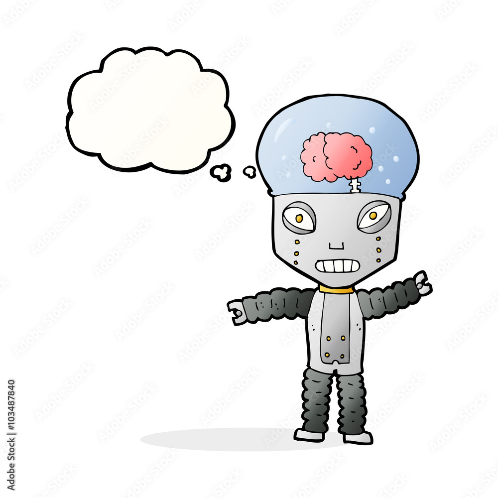 cartoon future robot with thought bubble cartoon future robot with thought bubble