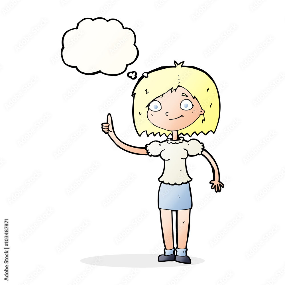 cartoon woman with idea with thought bubble cartoon woman with idea with thought bubble