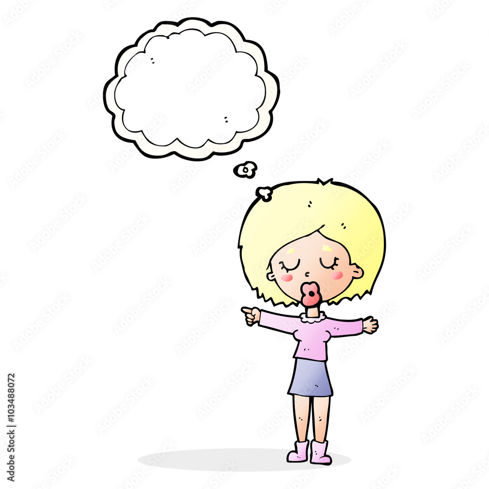 cartoon pointing woman with thought bubble cartoon pointing woman with thought bubble