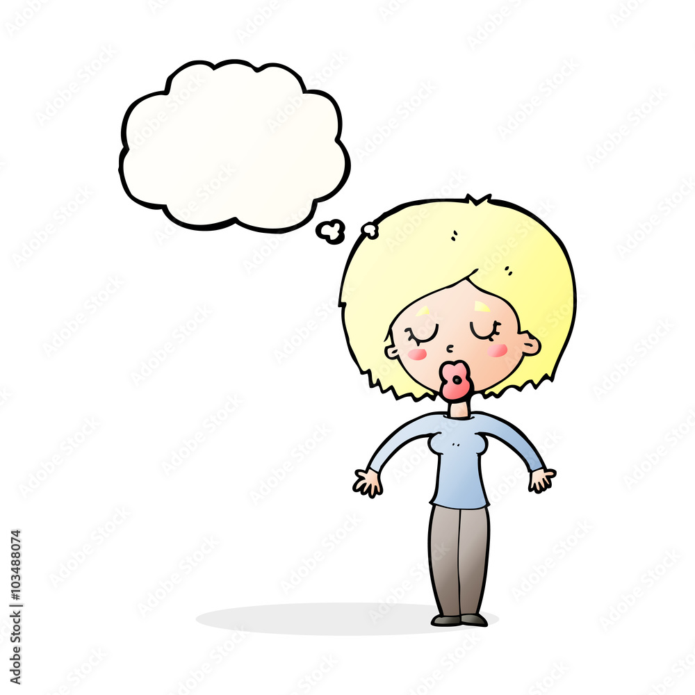 cartoon woman with closed eyes with thought bubble cartoon woman with closed eyes with thought bubble
