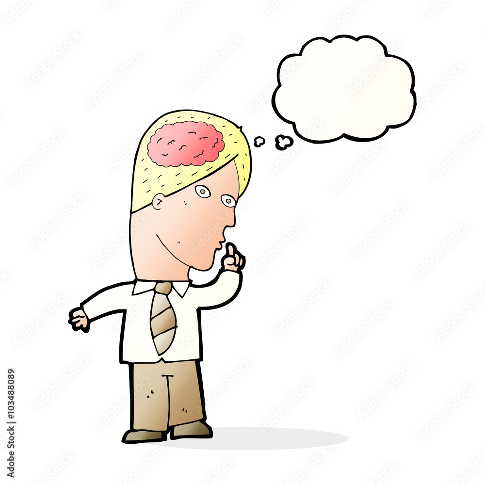cartoon businessman with huge brain with thought bubble cartoon businessman with huge brain with thought bubble